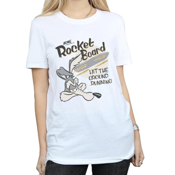 Looney Tunes Womens/Ladies Rocket Board Wile E Coyote Cotton Boyfriend T-Shirt