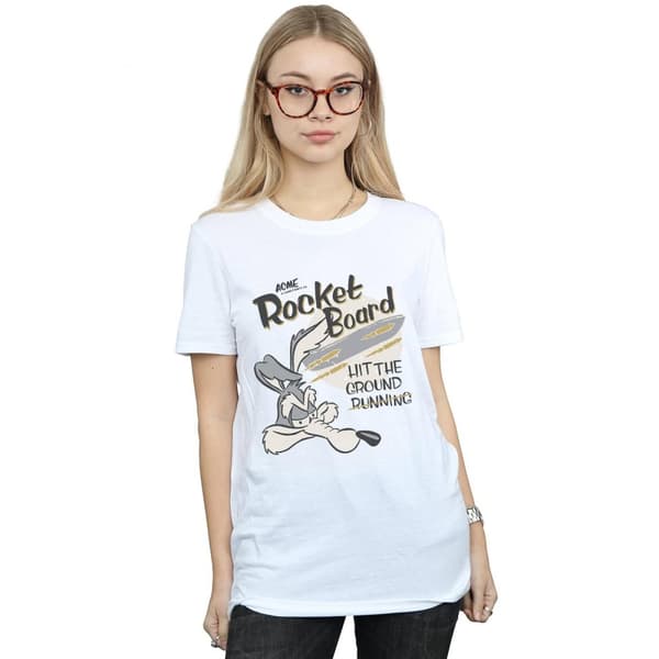 Looney Tunes Womens/Ladies Rocket Board Wile E Coyote Cotton Boyfriend T-Shirt