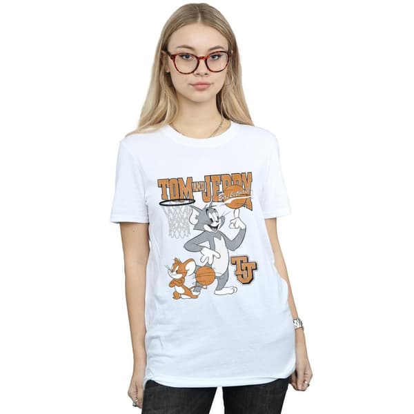 Tom and Jerry Dam/Tjej - Spinning Basketball - Boyfriend-T-shirt i bomull
