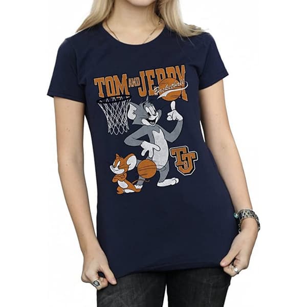 Tom and Jerry Dam/Tjej - Spinning Basketball - Boyfriend-T-shirt i bomull