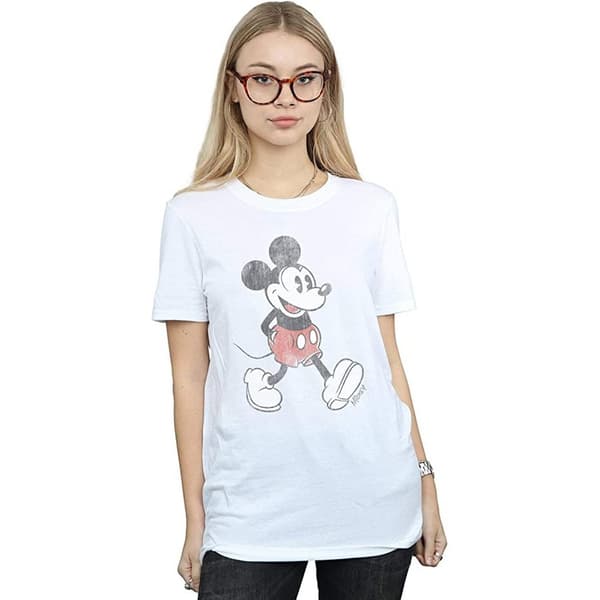 Disney Womens/Ladies Walking Mickey Mouse Cotton Boyfriend T-Shirt