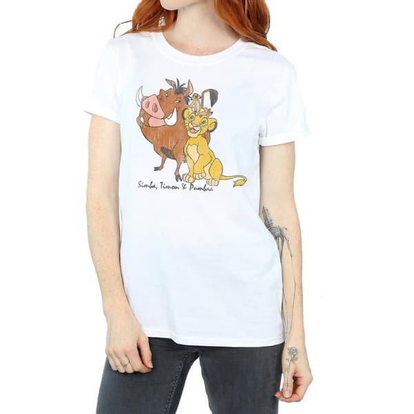 The Lion King Dam/Lady Classic Simba Timon & Pumba Boyfriend T-shirt i bomull White M