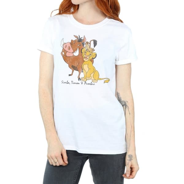 The Lion King Dam/Lady Classic Simba Timon & Pumba Boyfriend T-shirt i bomull