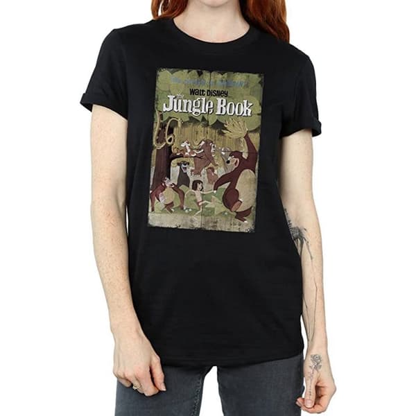 Jungle Book Dam/Tjej Retro Poster Bomull Boyfriend T-shirt