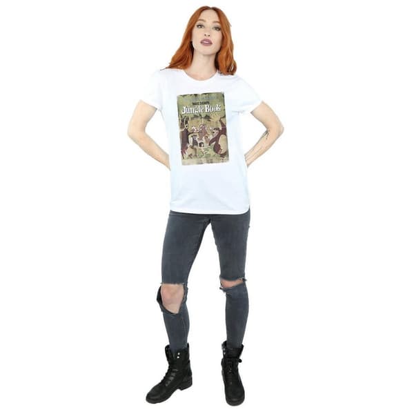 Jungle Book Dam/Tjej Retro Poster Bomull Boyfriend T-shirt
