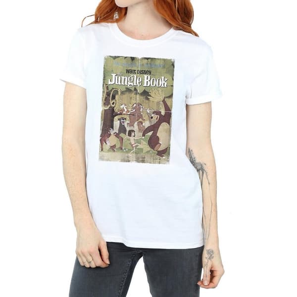 Jungle Book Dam/Tjej Retro Poster Bomull Boyfriend T-shirt