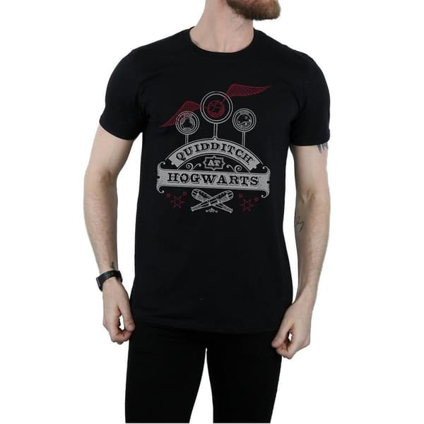 Harry Potter Mens Quidditch At Hogwarts Cotton T-Shirt Black 3XL