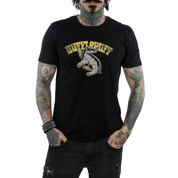 Harry Potter Mens Hufflepuff Cotton T-Shirt Black XXL