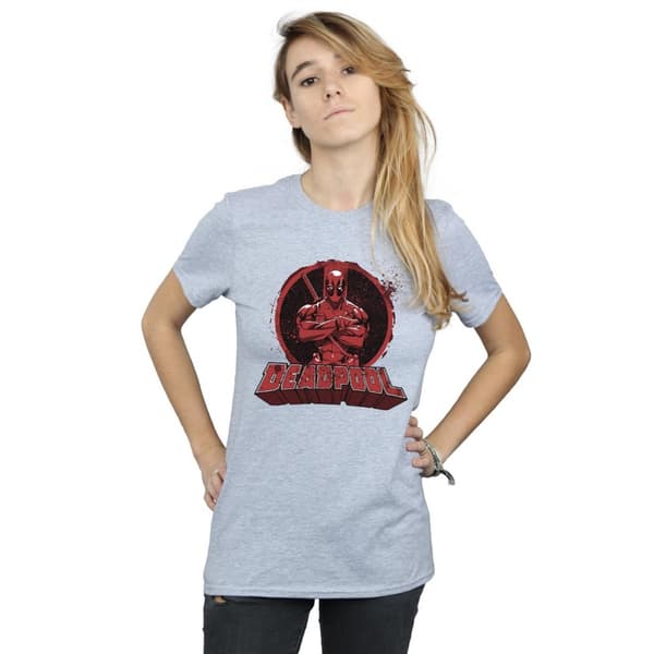 Deadpool Dam/dam Arms korsad logotyp Boyfriend T-shirt