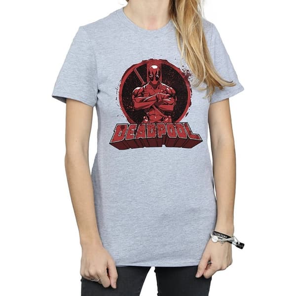 Deadpool Dam/dam Arms korsad logotyp Boyfriend T-shirt