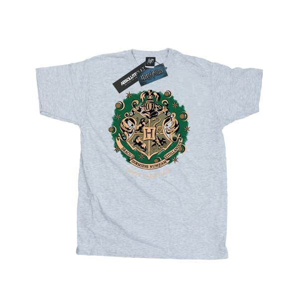 Harry Potter Mens Wreath Cotton Christmas T-Shirt Sports Grey L