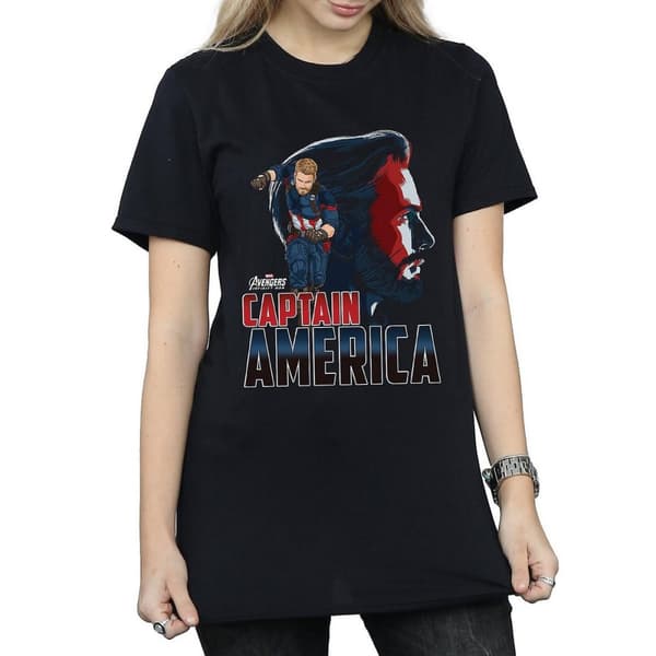 Avengers Infinity War Dam/dam Captain America Boyfriend T-shirt i bomull Black M