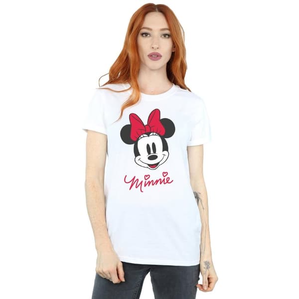 Disney Dam/Lady Minnie Mouse Face Boyfriend T-shirt i bomull