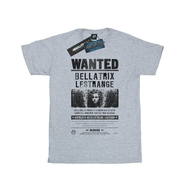 Harry Potter Girls Bellatrix Lestrange Wanted Poster Cotton T-Shirt Sports Grey 9-11 Years