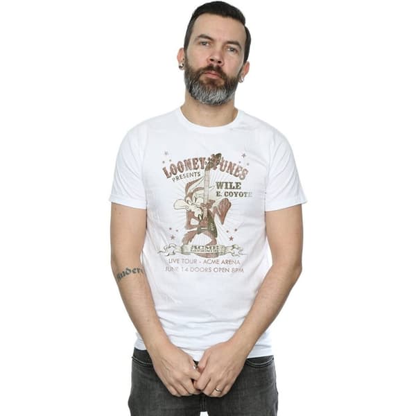Looney Tunes Mens Wile E Coyote Guitar Cotton T-Shirt
