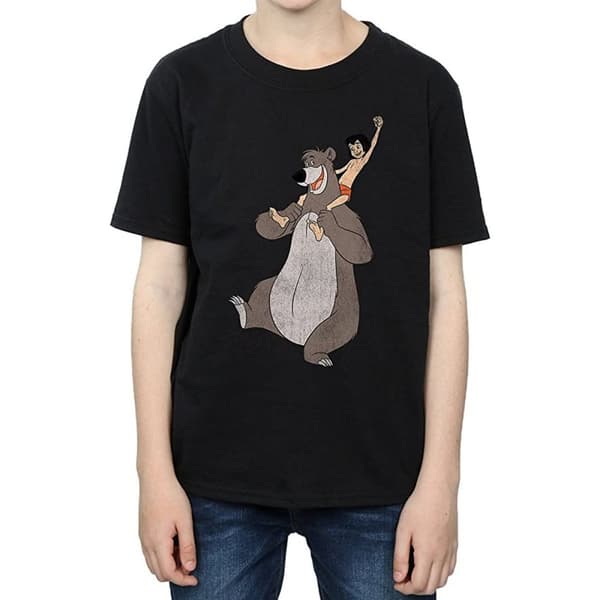 Jungle Book Boys Classic Mowgli And Baloo Cotton T-Shirt Black 9-11 Years