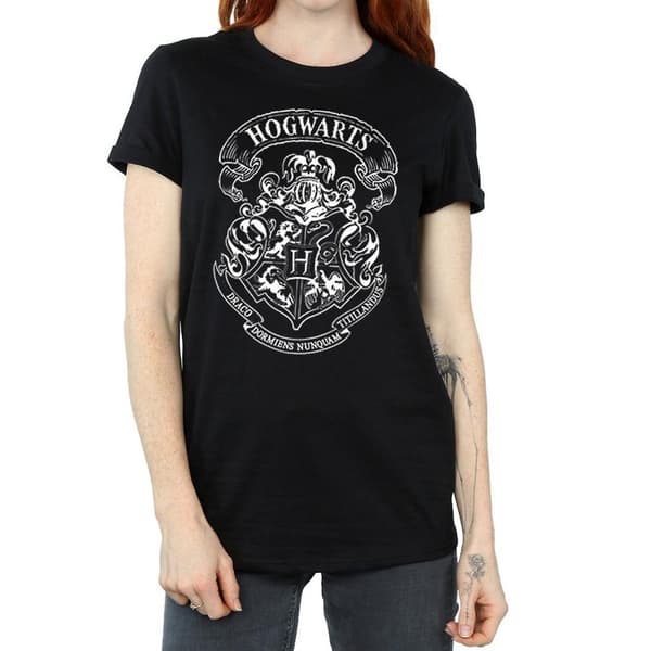 Harry Potter Womens/Ladies Hogwarts Crest Cotton Boyfriend T-Shirt Black L