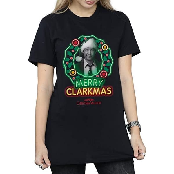 National Lampoon´s Christmas Vacation Gråskala Clarkmas - bomulls-T-shirt för kvinnor/damer
