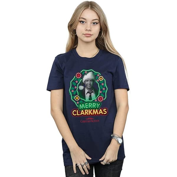 National Lampoon´s Christmas Vacation Gråskala Clarkmas - bomulls-T-shirt för kvinnor/damer
