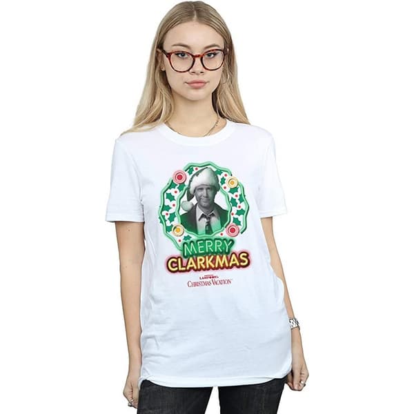 National Lampoon´s Christmas Vacation Gråskala Clarkmas - bomulls-T-shirt för kvinnor/damer