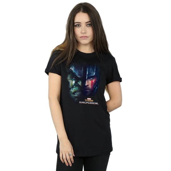 Thor: Ragnarok Dam/Hulk - Boyfriend-t-shirt i bomull med delat ansikte