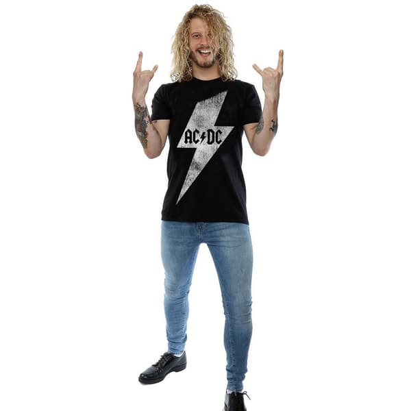 AC/DC Bomulls-T-shirt med blixtar för herrar