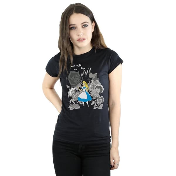 Alice In Wonderland T-shirt i bomull med blommor för damer/damer