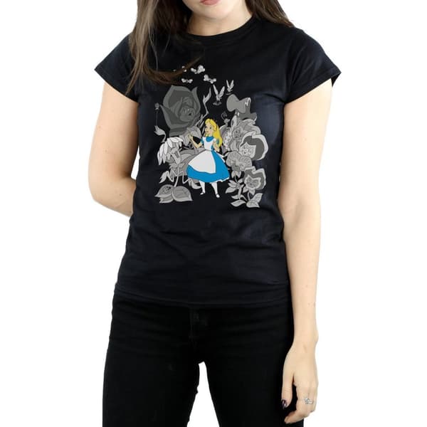 Alice In Wonderland T-shirt i bomull med blommor för damer/damer