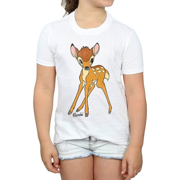 Bambi Klassisk bomulls-T-shirt för flickor White 7-8 Years