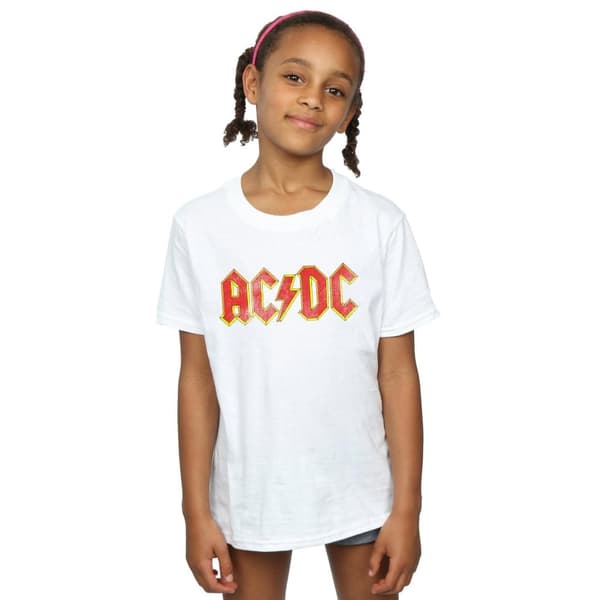 AC/DC T-shirt i bomull med distressed logotyp för flickor