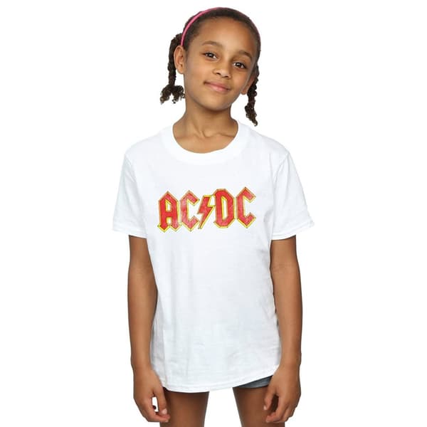 AC/DC T-shirt i bomull med distressed logotyp för flickor