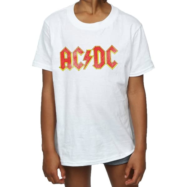 AC/DC T-shirt i bomull med distressed logotyp för flickor