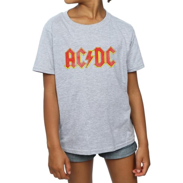 AC/DC T-shirt i bomull med distressed logotyp för flickor