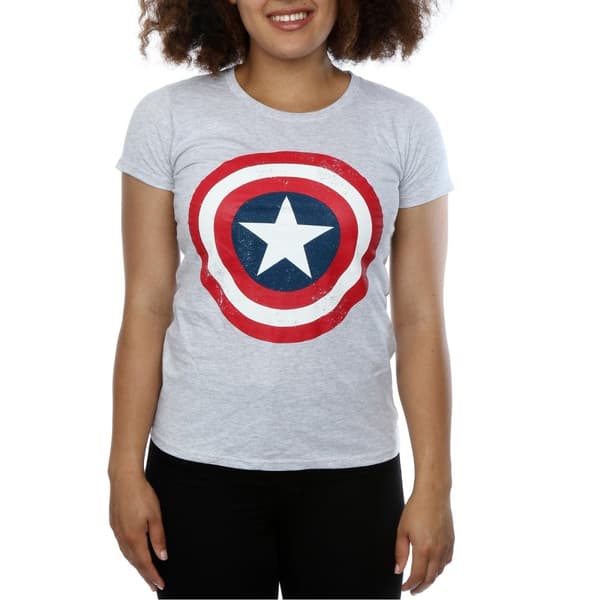 Captain America T-shirt til kvinder/damer med skjold Heather Grey M