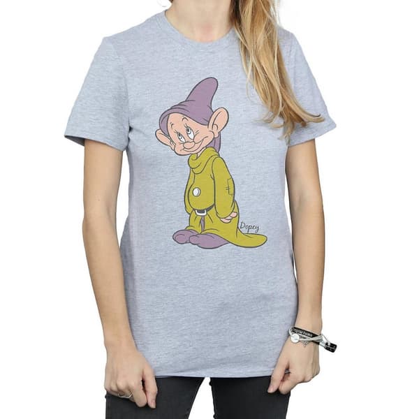 Snow White And The Seven Dwarfs Womens/Ladies Classic Dopey Boyfriend T-Shirt Sports Grey L