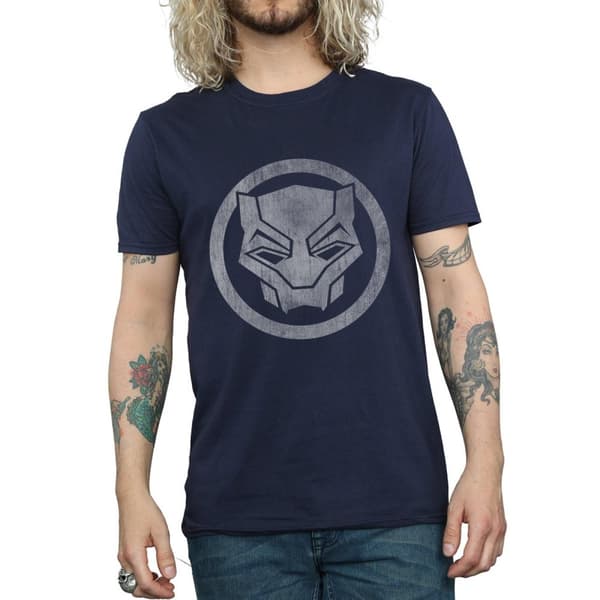 Black Panther T-shirt i bomull med nödställd logotyp för män