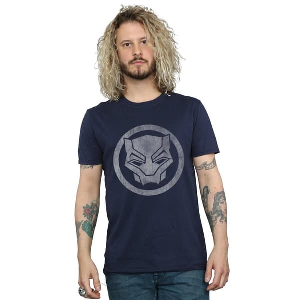 Black Panther T-shirt i bomull med nödställd logotyp för män