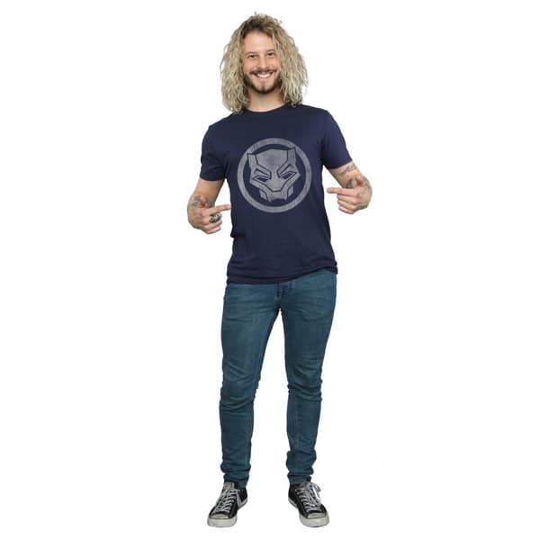Black Panther T-shirt i bomull med nödställd logotyp för män