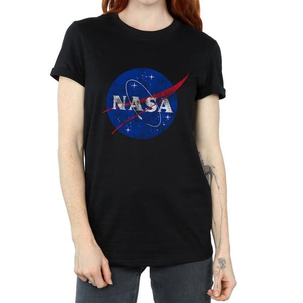 NASA Dam/Herr Insignia - Boyfriend-t-shirt i bomull med tryckande logotyp