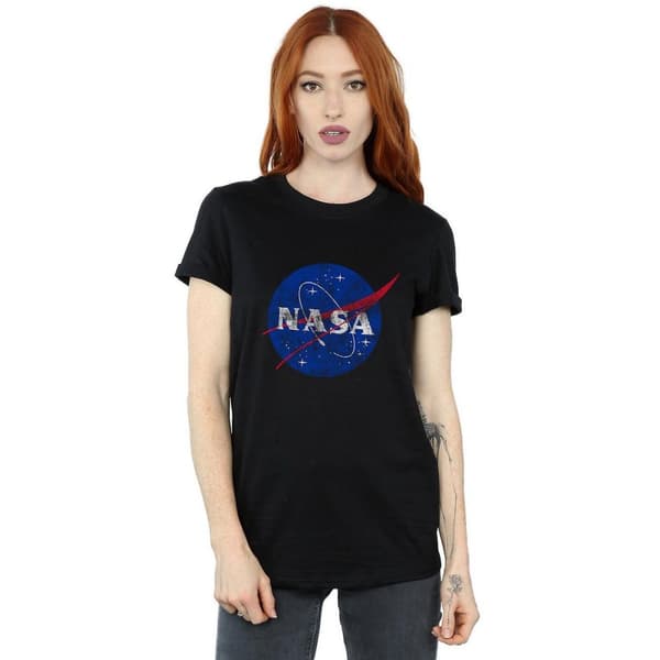 NASA Dam/Herr Insignia - Boyfriend-t-shirt i bomull med tryckande logotyp
