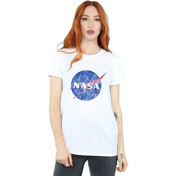 NASA Dam/Herr Insignia - Boyfriend-t-shirt i bomull med tryckande logotyp