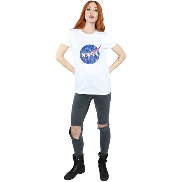 NASA Dam/Herr Insignia - Boyfriend-t-shirt i bomull med tryckande logotyp
