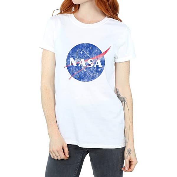 NASA Dam/Herr Insignia - Boyfriend-t-shirt i bomull med tryckande logotyp