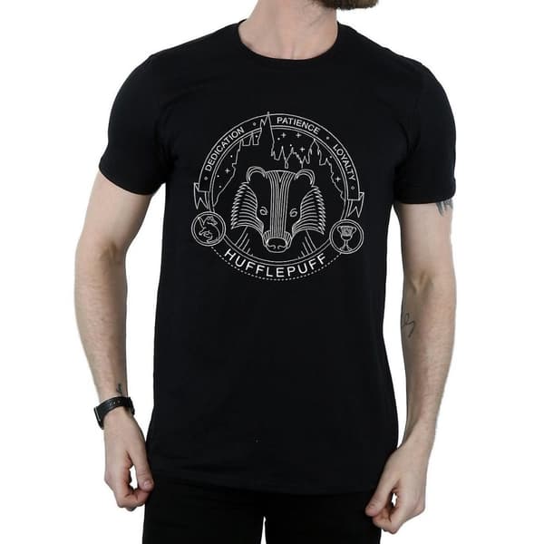 Harry Potter Mens Hufflepuff Seal Cotton T-Shirt Black XL