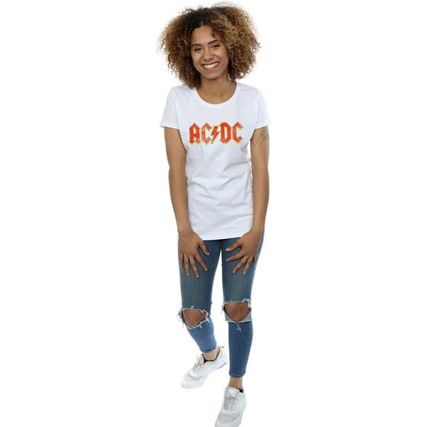 AC/DC Dam/Tjej - Boyfriend-t-shirt i bomull med tryckande logotyp