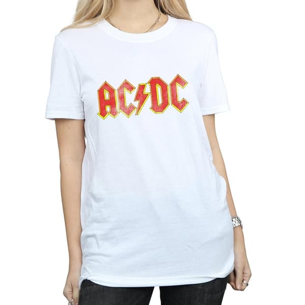 AC/DC Dam/Tjej - Boyfriend-t-shirt i bomull med tryckande logotyp