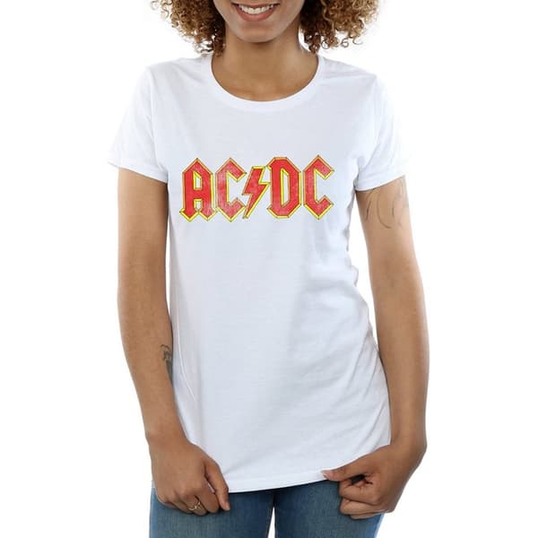 AC/DC Dam/Tjej - Boyfriend-t-shirt i bomull med tryckande logotyp