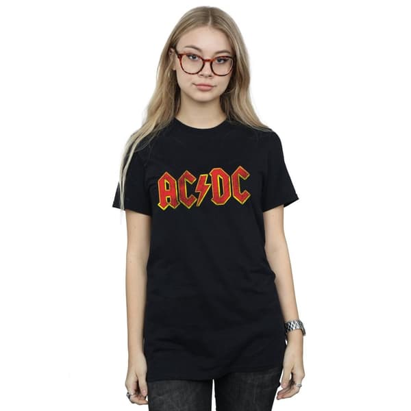 AC/DC Dam/Tjej - Boyfriend-t-shirt i bomull med tryckande logotyp