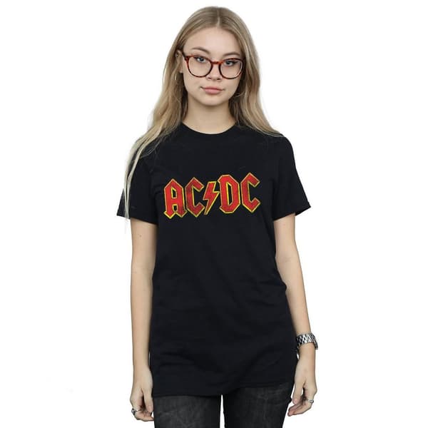 AC/DC Dam/Tjej - Boyfriend-t-shirt i bomull med tryckande logotyp