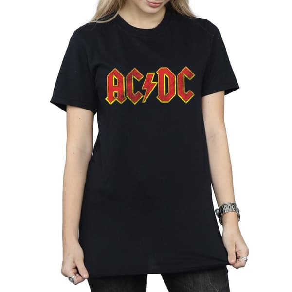 AC/DC Dam/Tjej - Boyfriend-t-shirt i bomull med tryckande logotyp
